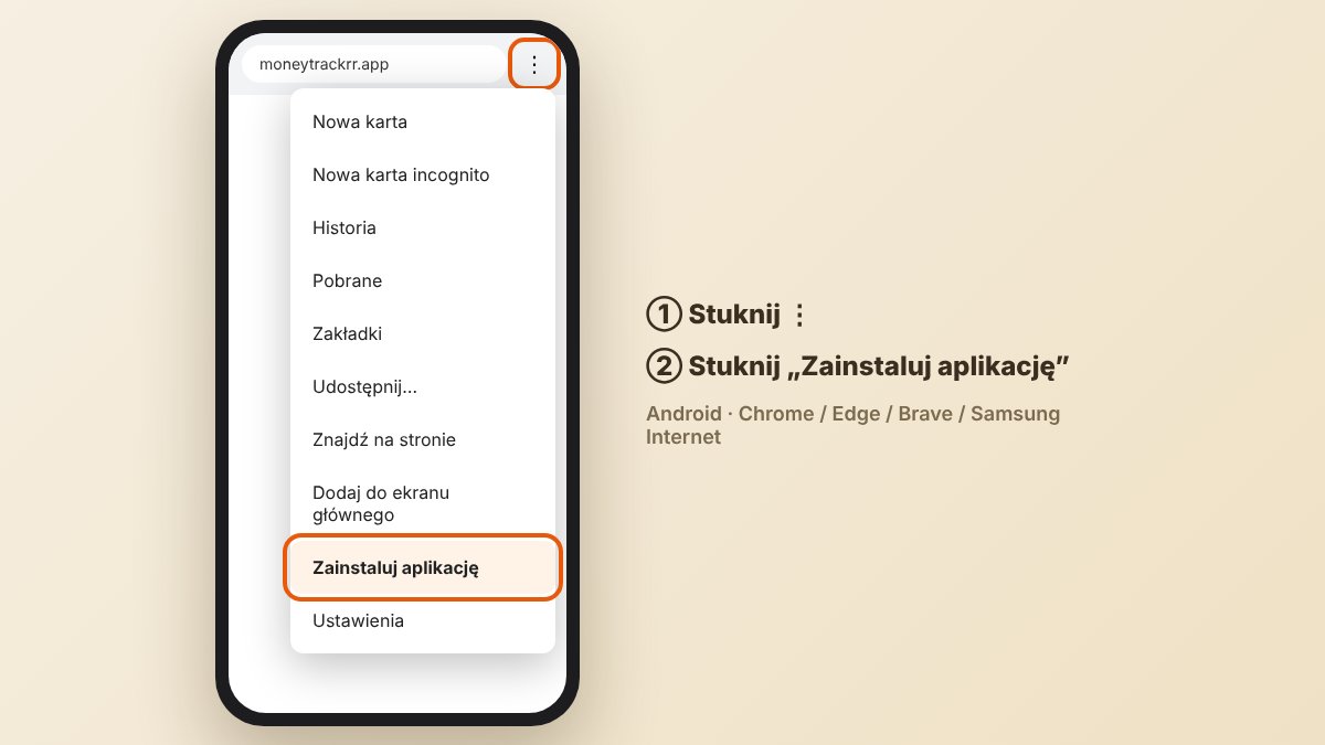 Android – menu ⋮ i opcja „Zainstaluj aplikację”