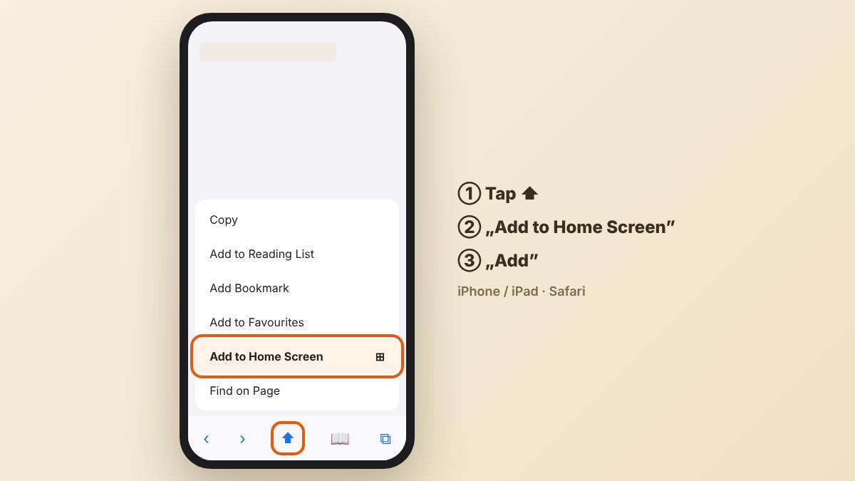 iPhone – the Share button and the "Add to Home Screen" option